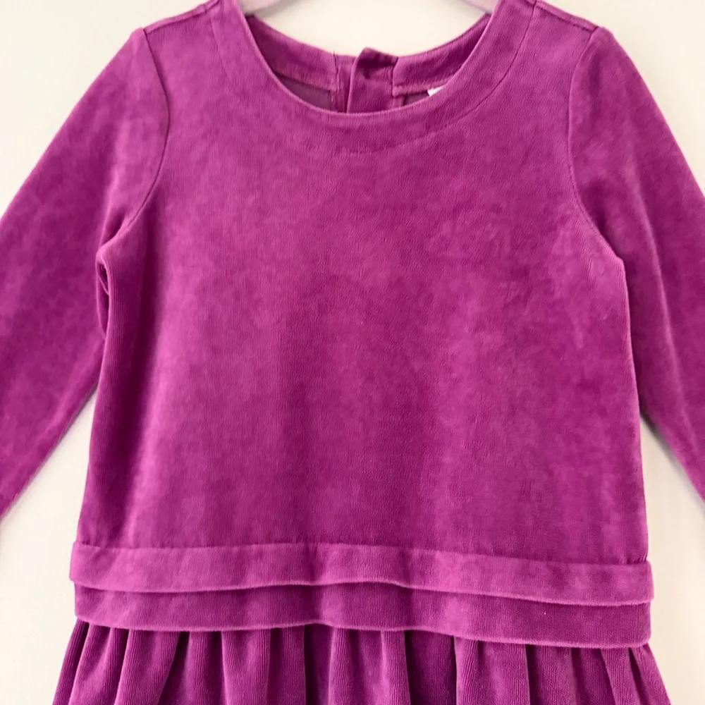 Hanna Andersson Magenta Fuchsia LS Velour Dress with Ruffle Hem, Size 3